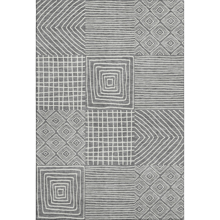 10' X 14' Geometric Washable Area Rug With UV Protection (681887) - Charcoal / Ivory