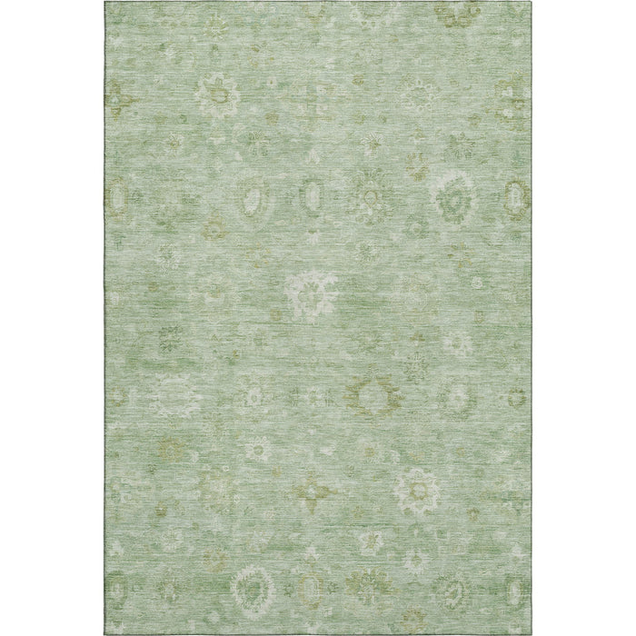 10' X 14' Damask Washable Area Rug With UV Protection (700799) - Artichoke Green / Ivory