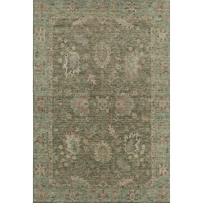 10' X 14' Oriental Washable Area Rug With UV Protection (717983) - Olive Green / Beige