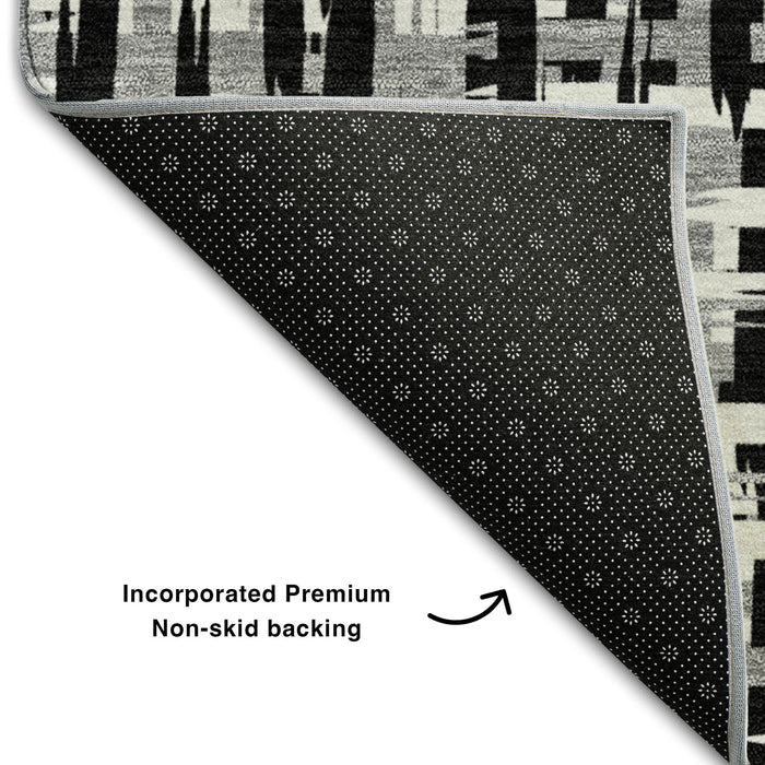 10' X 14' Abstract Geometric Washable Area Rug With UV Protection (682955) - Black / Ivory / Gray