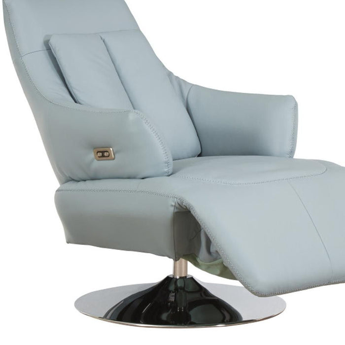 Tufted Genuine Leather Power Swivel Recliner - Light Blue