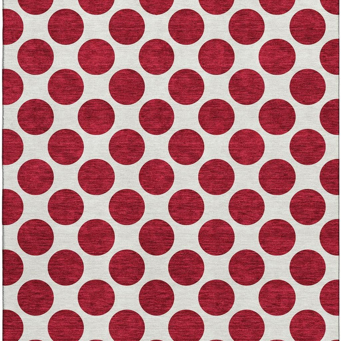 10' X 14' Polka Dot Washable Area Rug With UV Protection (677435) - Red / Ivory