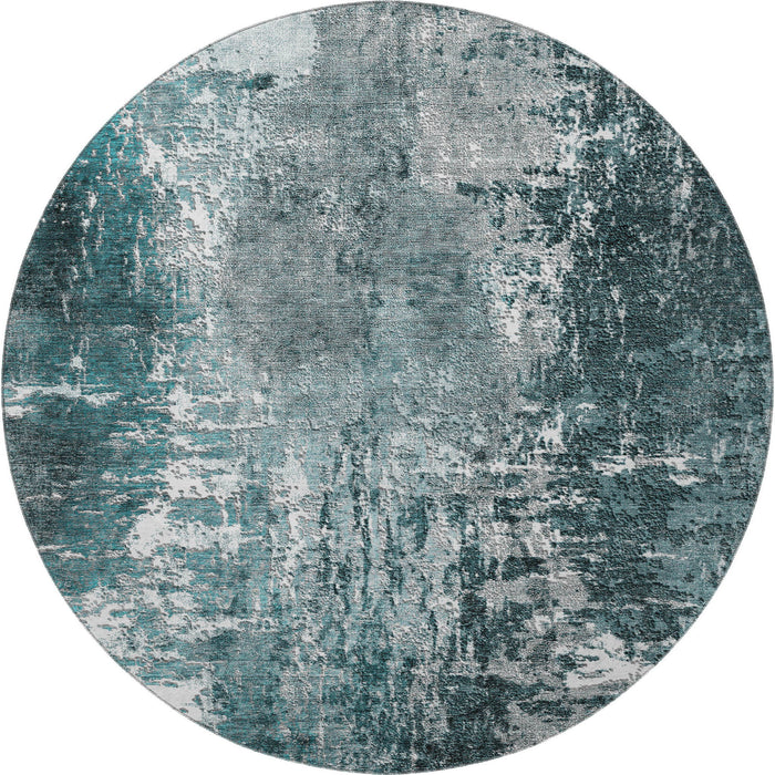 8' Abstract Washable Round Rug With UV Protection (657524) - Teal / Ivory