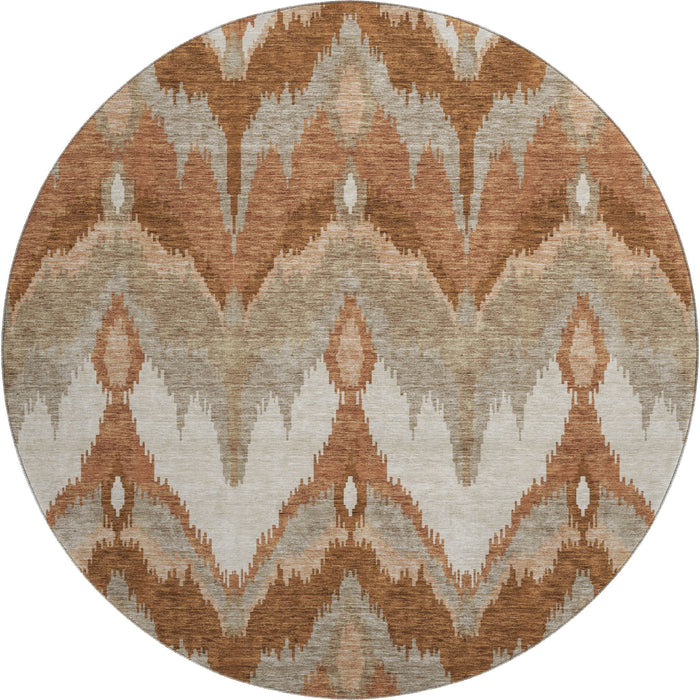 8' Ikat Washable Round Rug With UV Protection - Rust And Beige
