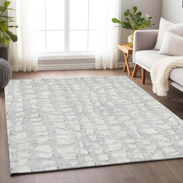 10' X 14' Cobblestone Washable Area Rug With UV Protection - Silver And Ivory