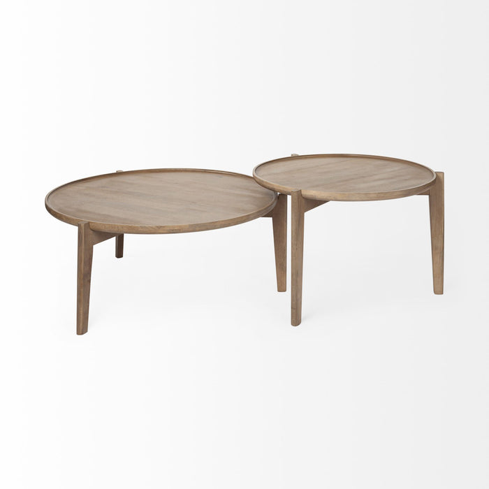 Solid Wood Round Nested Coffee Tables - Brown
