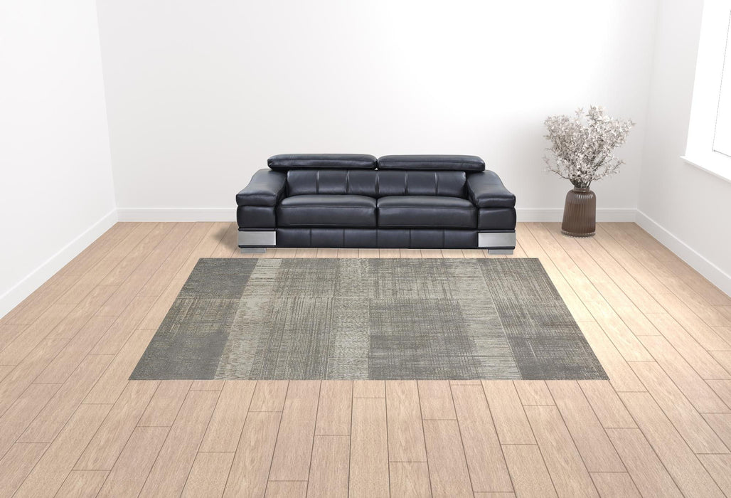 10' x 13' Abstract Stain Resistant Polyester Area Rug - Ivory And Gray