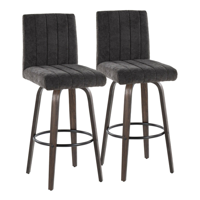 Hannah - Fixed-Height Barstool With Swivel And Round Black Metal Footrest (Set of 2) - Walnut Glazed Wood