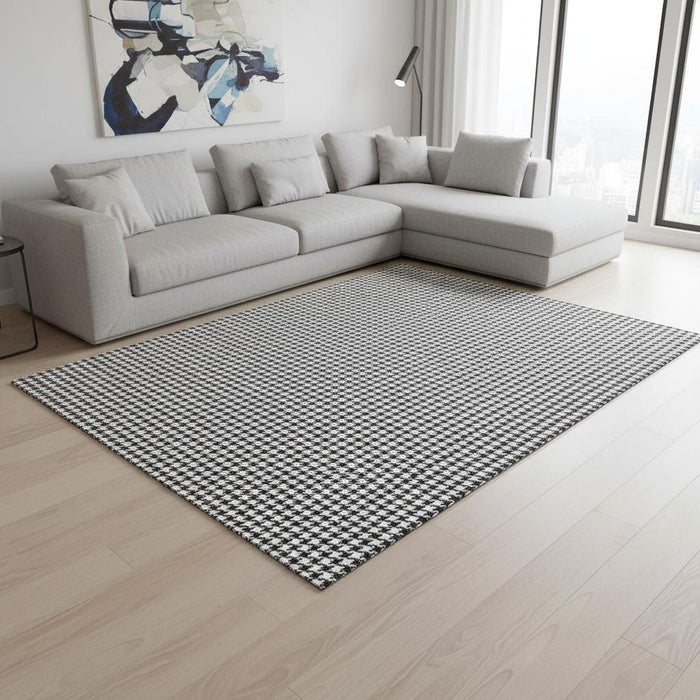 9' X 12' Houndstooth Washable Area Rug With UV Protection (645174) - Black / White