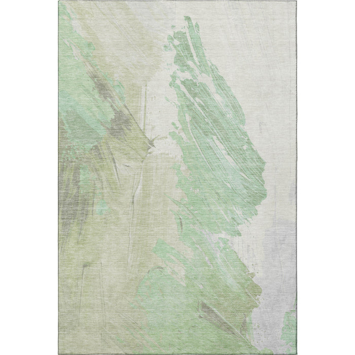 10' X 14' Abstract Washable Area Rug With UV Protection (705491) - Artichoke Green / Ivory