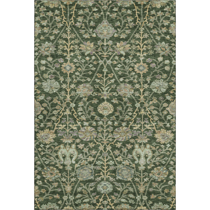 10' X 14' Floral Washable Area Rug With UV Protection (684022) - Green / Beige