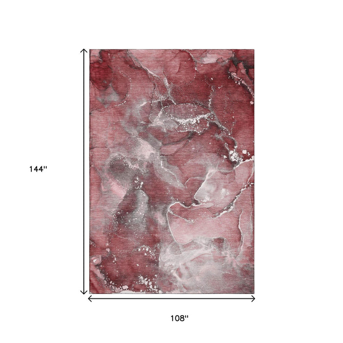 9' X 12' Abstract Washable Area Rug With UV Protection (647235) - Merlot / Ivory