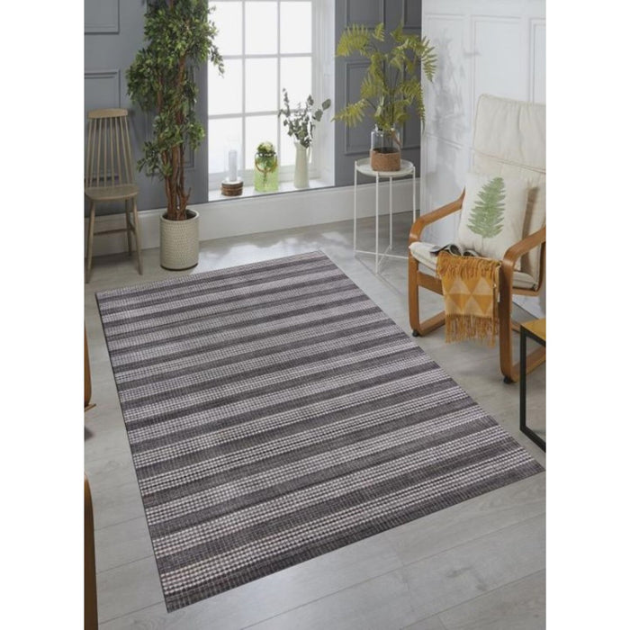9' x 12' Striped Hand Loomed Area Rug - Dark Gray And White