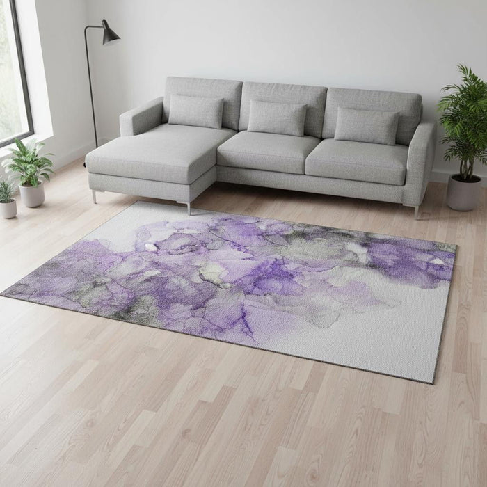 9' X 12' Abstract Washable Area Rug With UV Protection (647313) - Purple / Gray / Ivory