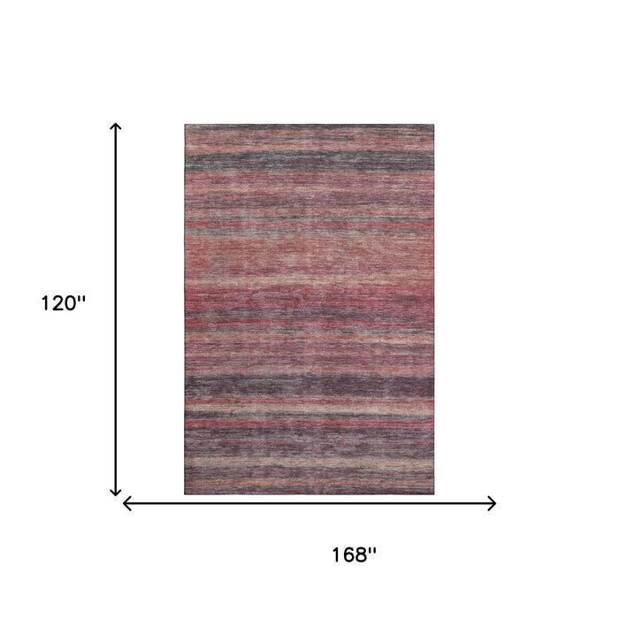 10' X 14' Striped Washable Area Rug With UV Protection (695690) - Rust / Gray / Blush