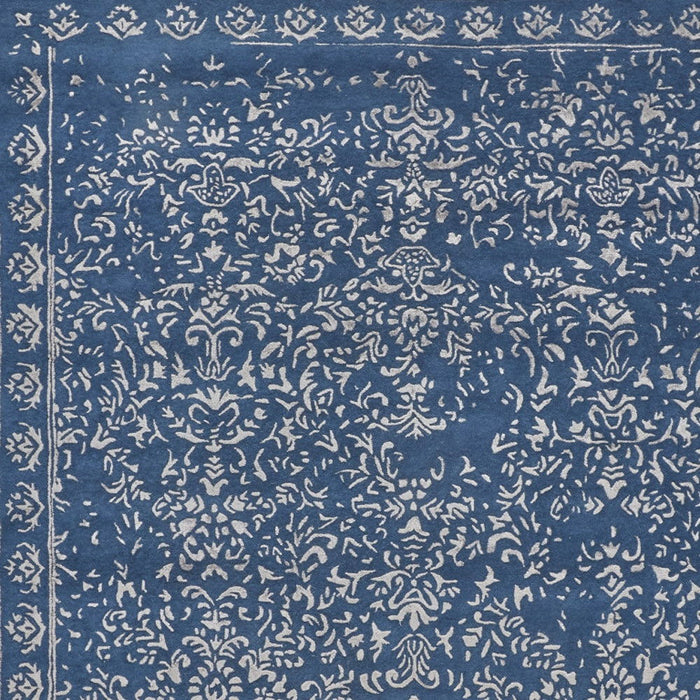 9' x 12' Wool Floral Tufted Handmade Distressed Area Rug - Blue And Silver