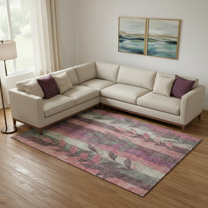 10' X 14' Floral Washable Area Rug With UV Protection (706385) - Blush / Gray