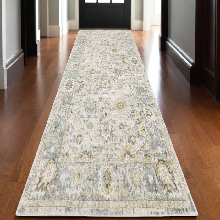 10' Oriental Hand Tufted Runner Rug - Ivory And Blue