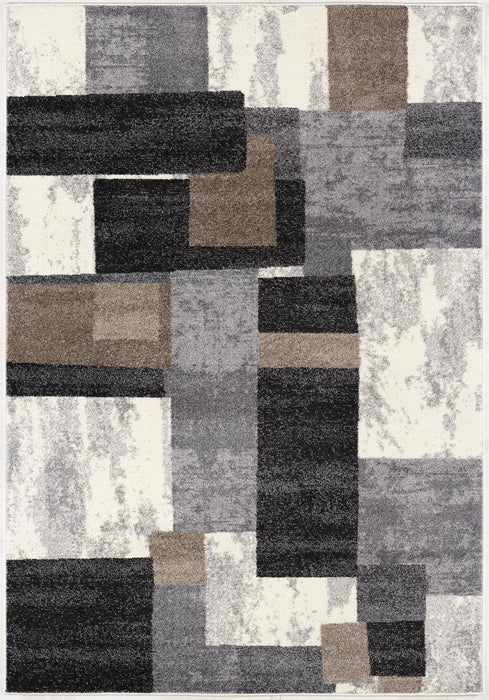 8' x 11' Geometric Shag Power Loom Area Rug - Gray Black And Brown