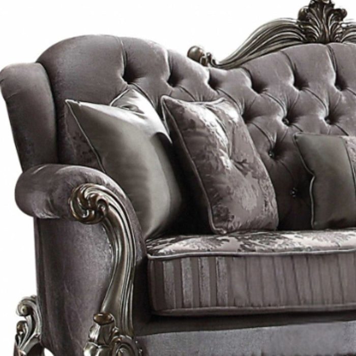 Velvet Curved Floral Sofa And Toss Pillows - Platinum