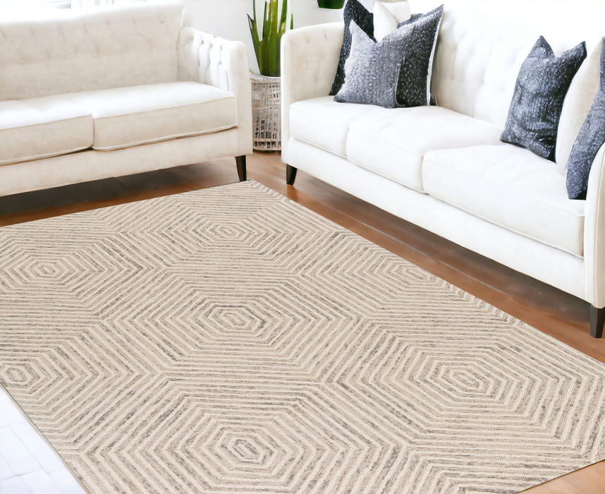 8' x 10' Wool Geometric Hand Tufted Area Rug - Ivory And Gray