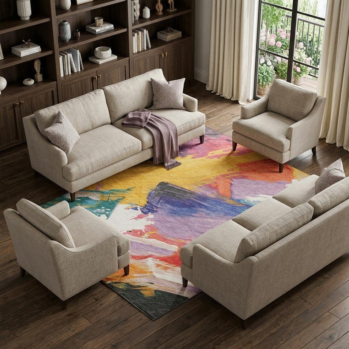 10' X 14' Abstract Washable Area Rug With UV Protection (694134) - Gold / Purple / Teal / Red