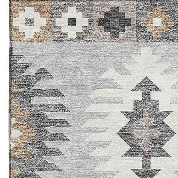 10' X 14' Southwestern Washable Area Rug With UV Protection (677663) - Silver / Gray / Taupe