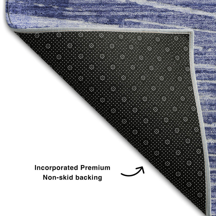 10' X 14' Geometric Washable Area Rug With UV Protection (648340) - Navy Blue / Ivory