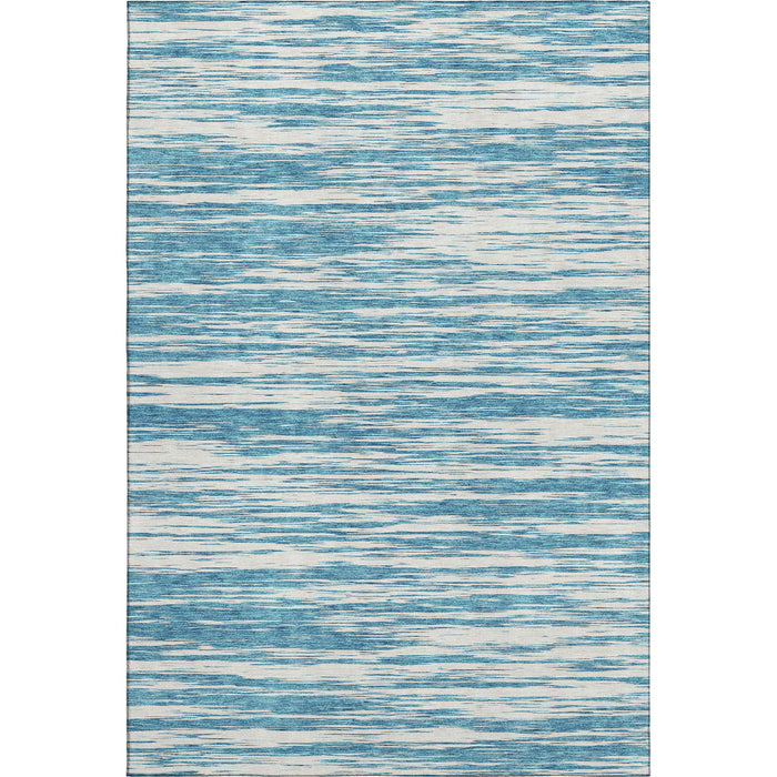 10' X 14' Striped Washable Area Rug With UV Protection (675630) - Teal / Ivory