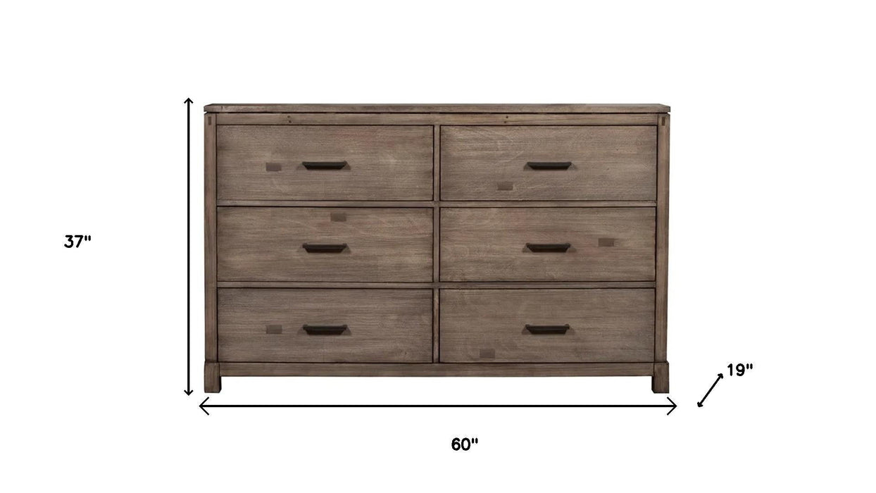 Solid Six Drawer Double Dresser - Gray