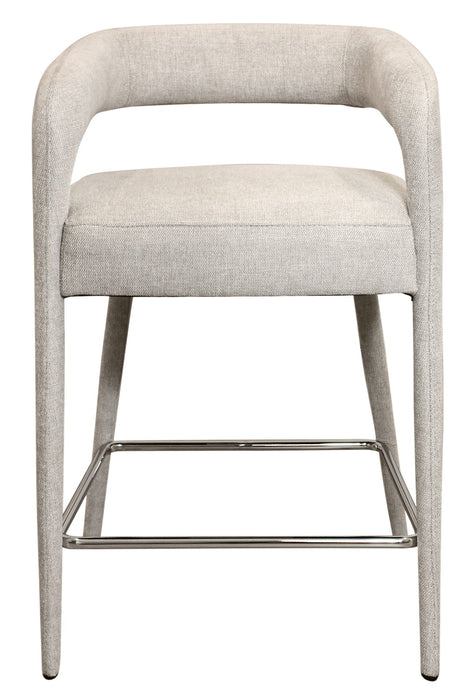 Modern ivory metal and fabric counter height bar chair with low back, ideal for kitchen or bar area, from HomeRoots.