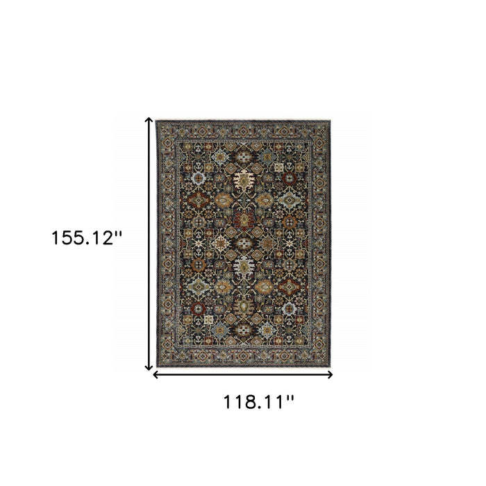 10' x 13' Oriental Power Loom Area Rug With Fringe - Blue And Beige