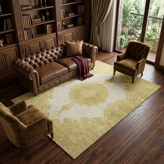 10' X 14' Oriental Washable Area Rug With UV Protection (678898) - Gold / Ivory / Gray