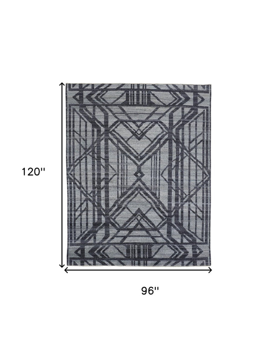8' X 10' Wool Geometric Hand Knotted Area Rug - Gray And Blue