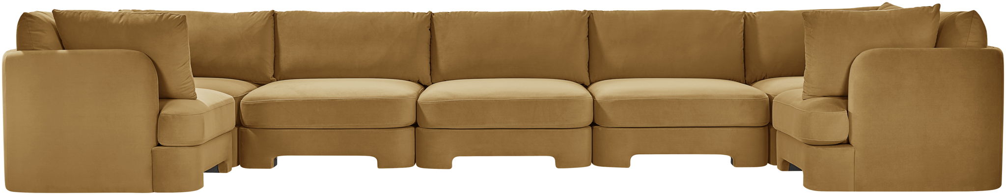 Meridian Furniture Hammond velvet performance fabric U-shaped sectional sofa with seven upholstered stationary sections.