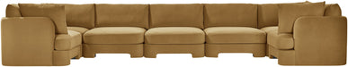 Meridian Furniture Hammond velvet performance fabric U-shaped sectional sofa with seven upholstered stationary sections.