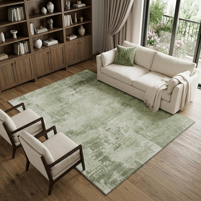 10' X 14' Abstract Washable Area Rug With UV Protection (683219) - Olive Green / Fern Green
