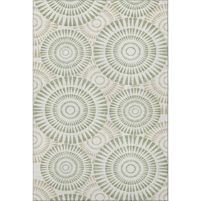 10' X 14' Geometric Washable Area Rug With UV Protection (669751) - Artichoke Green / Ivory