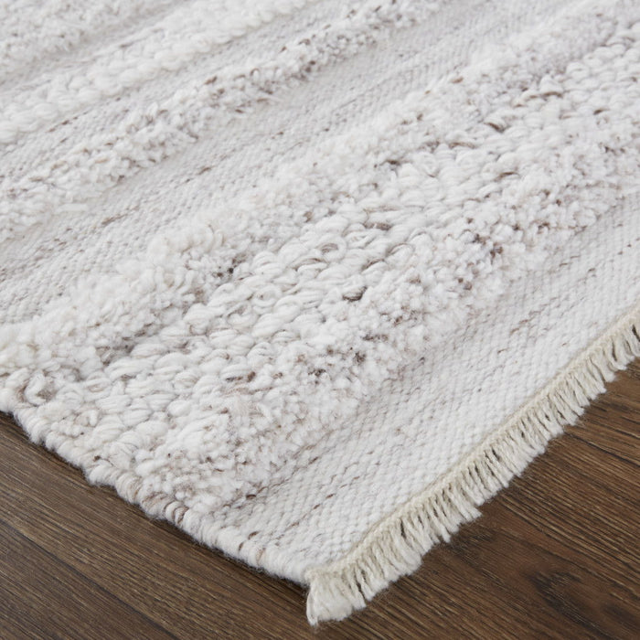 10' x 14' Striped Shag Hand Woven Area Rug - Ivory And Gray