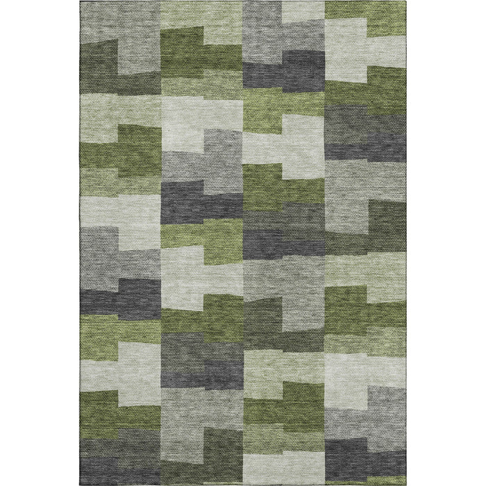 10' X 14' Geometric Washable Area Rug With UV Protection (654946) - Olive Green / Gray / Ivory