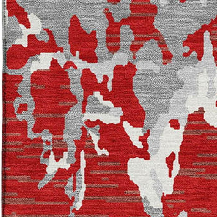 10' X 14' Striped Washable Area Rug With UV Protection (682073) - Red / Gray / Ivory