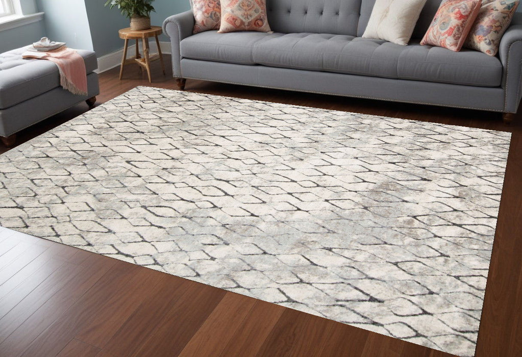 10' x 14' Abstract Stain Resistant Area Rug - Ivory Gray And Taupe