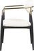 Black-legged Meridian Furniture Ronda vegan leather upholstered dining arm chair with plush seat and backrest.