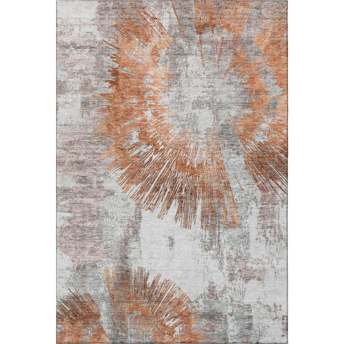 9' X 12' Abstract Washable Area Rug With UV Protection - Terra Cotta And Gray