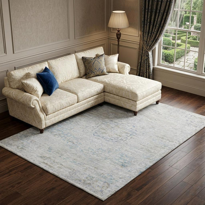 10' X 14' Floral Medallion Washable Area Rug With UV Protection (695570) - Beige / Blue / Gray