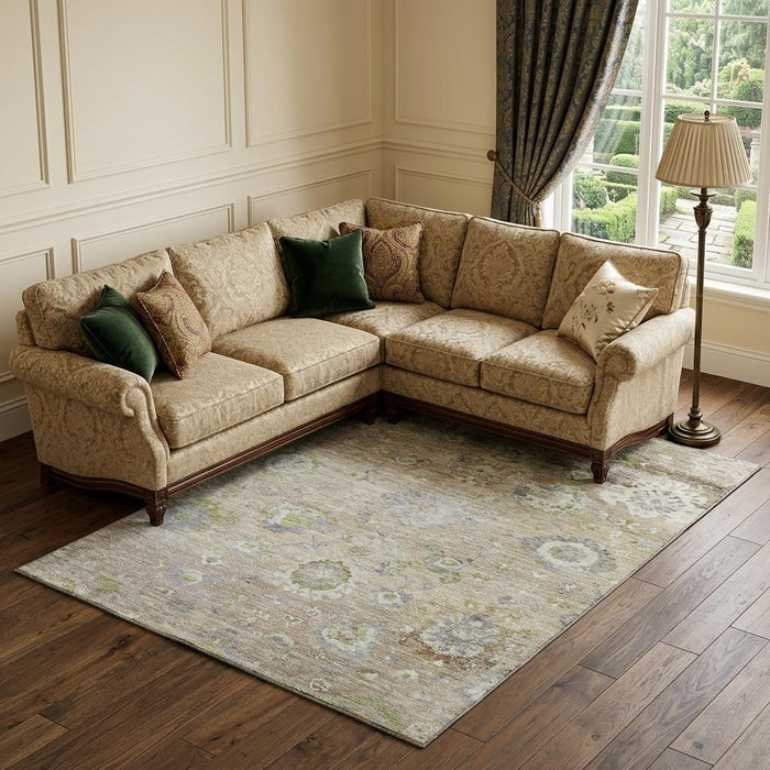 10' X 14' Floral Washable Area Rug With UV Protection (684456) - Beige / Green / Blue