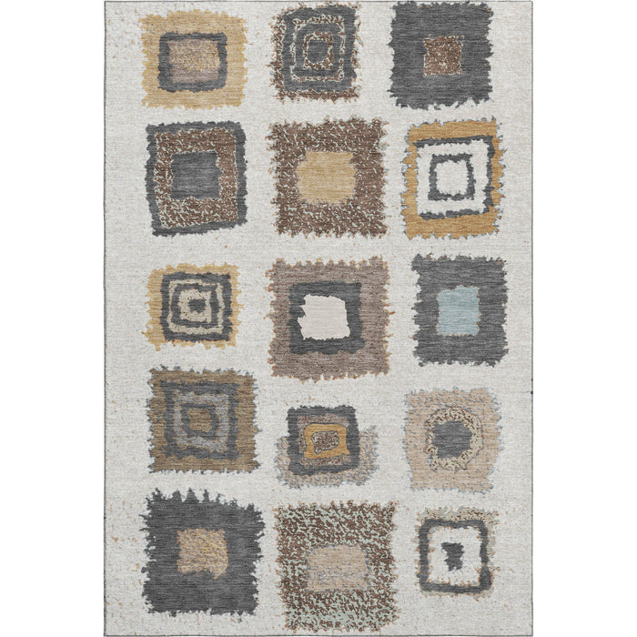 10' X 14' Geometric Washable Area Rug With UV Protection (711005) - Ivory / Gray / Brown