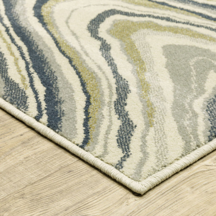 10' x 13' Abstract Power Loom Stain Resistant Area Rug - Ivory Blue And Beige