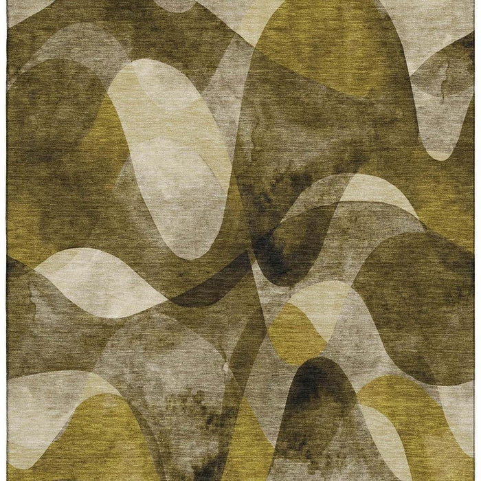 10' X 14' Abstract Washable Area Rug With UV Protection (648076) - Coffee / Gold / Ivory