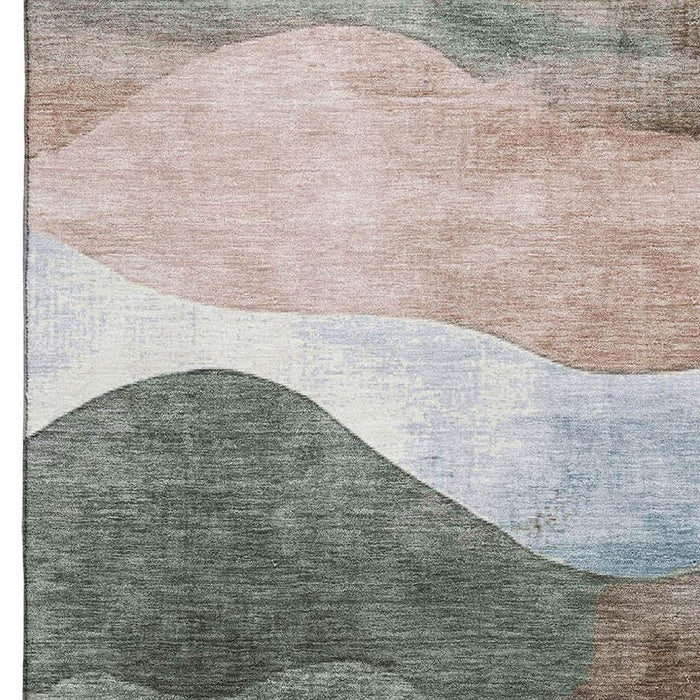 10' X 14' Abstract Washable Area Rug With UV Protection (709636) - Salmon / Emerald / Ivory